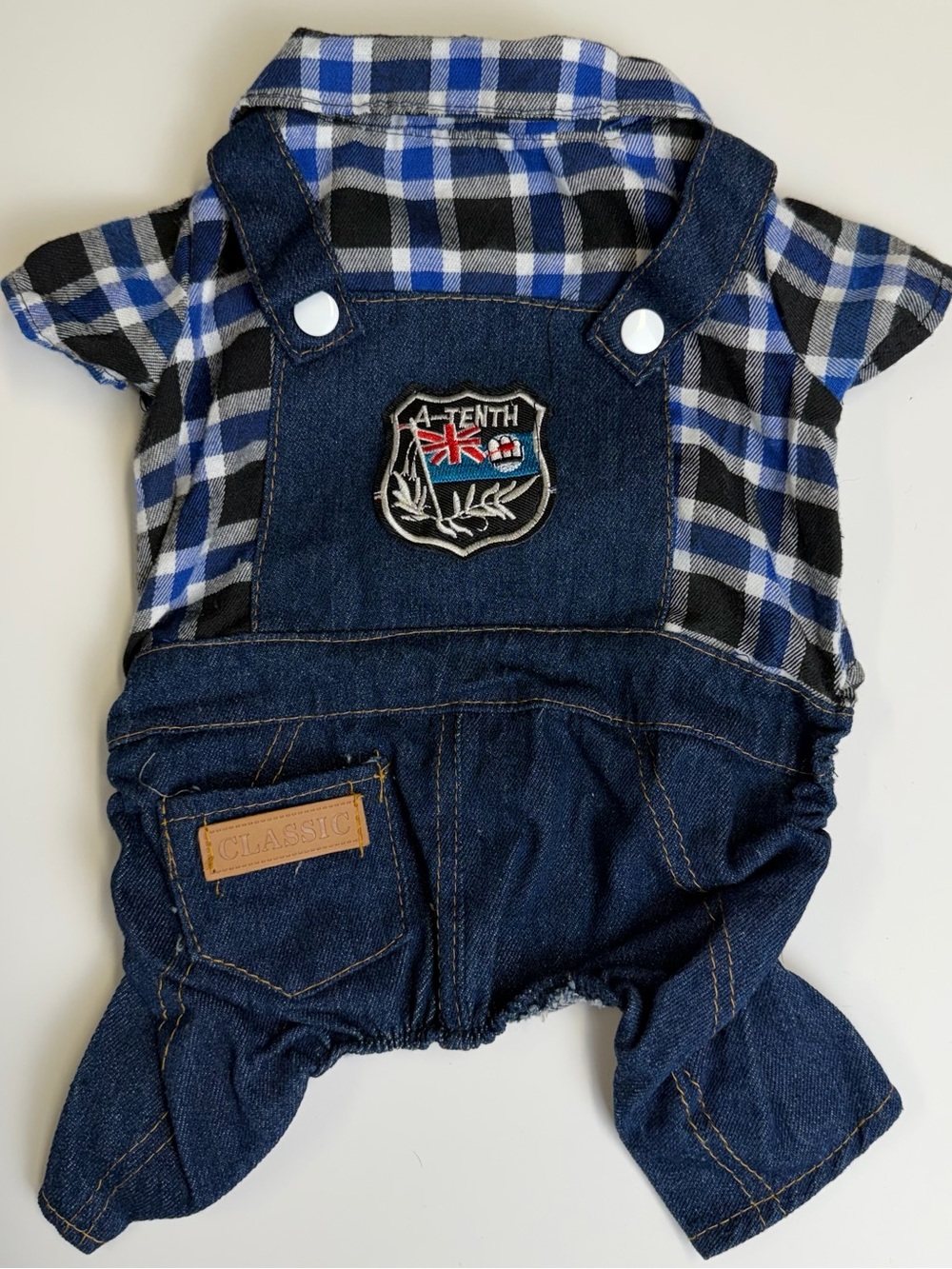 Dog Denim Overalls Plaid Shirt Pet Outfit Jumpsuit Blue Black Small